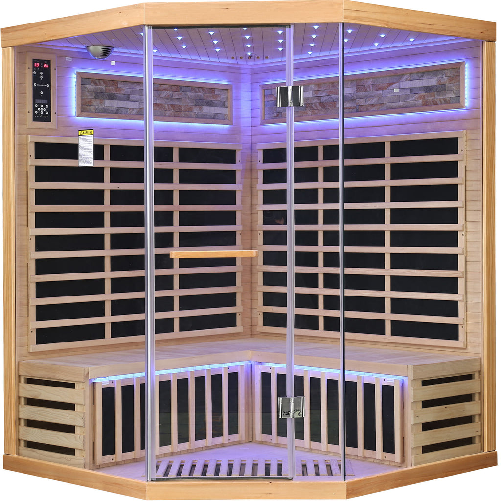 Pentagonal Sauna Room With Carbon Heating Plates - American White Oak