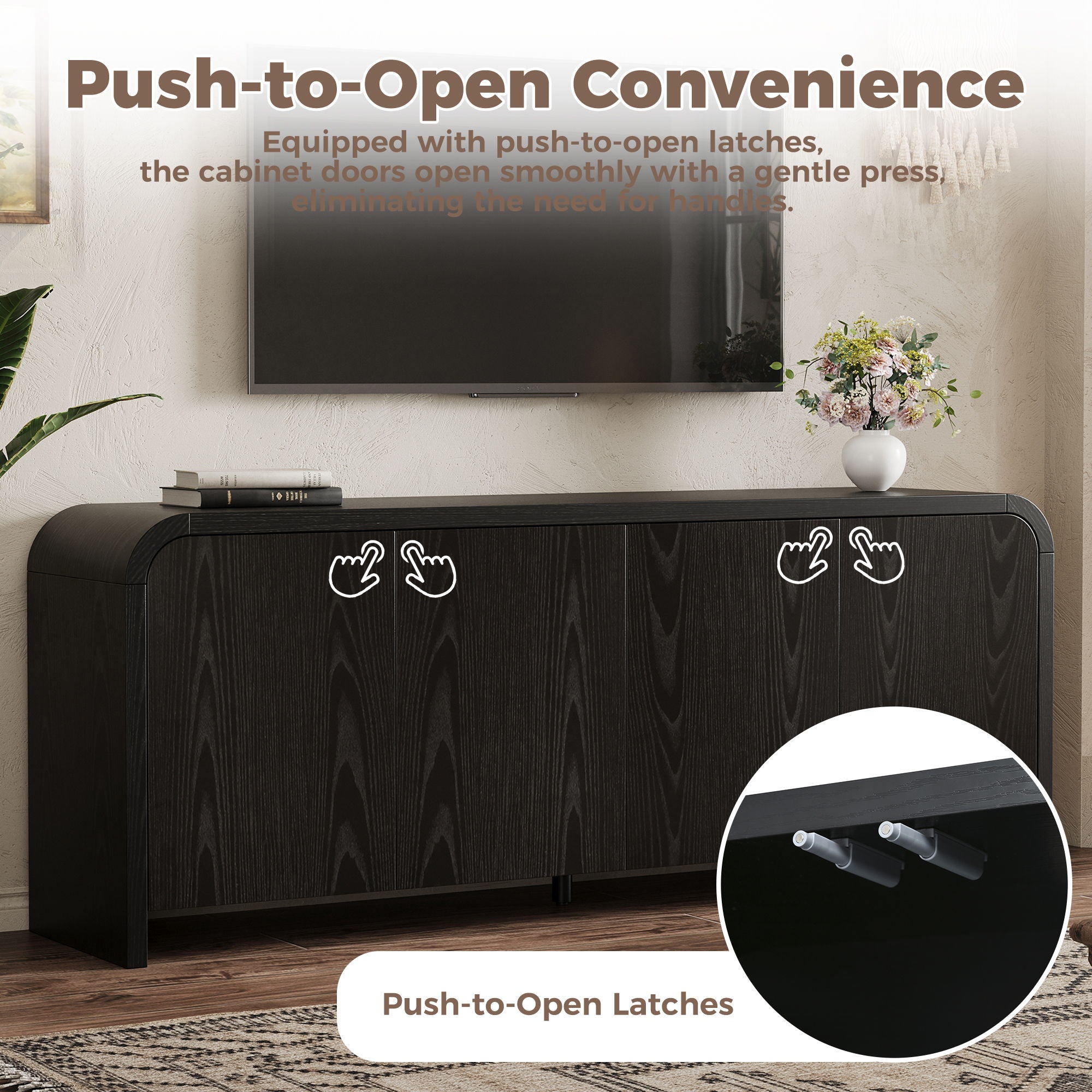 Curved Edge TV Stand With Large Cabinets