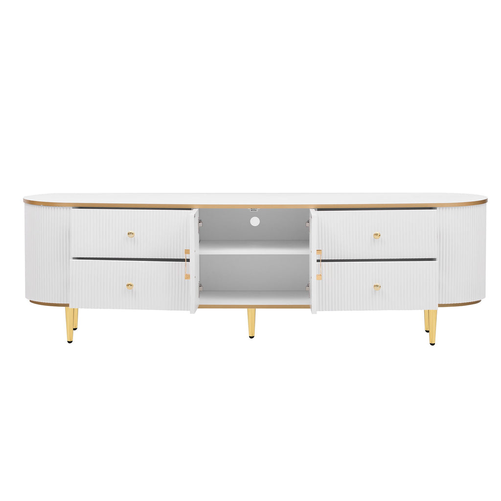 Modern TV Stand For TVs Up To 80", Entertainment Center With 4 Drawers And 1 Cabinet, Wood TV Console Table With And Handles For Living Room - White