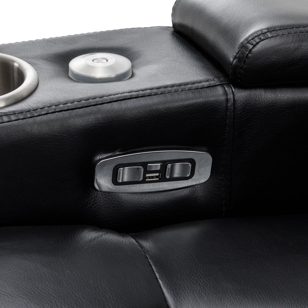 270° Power Swivel Recliner Home Theater Chair With Hidden Arm Storage, LED Light, Cup Holder, And Tray Table