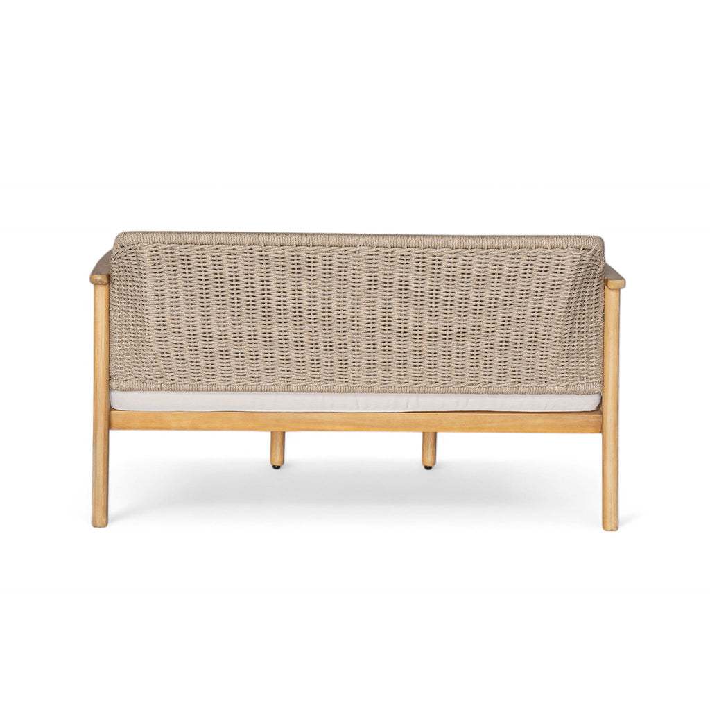 2 Piece Outdoor Acacia Wood Conversation Set, Woven Rope Backrest Patio Seating Group, Woven Rope With Coffee Table For Porch - Light Teak / Beige