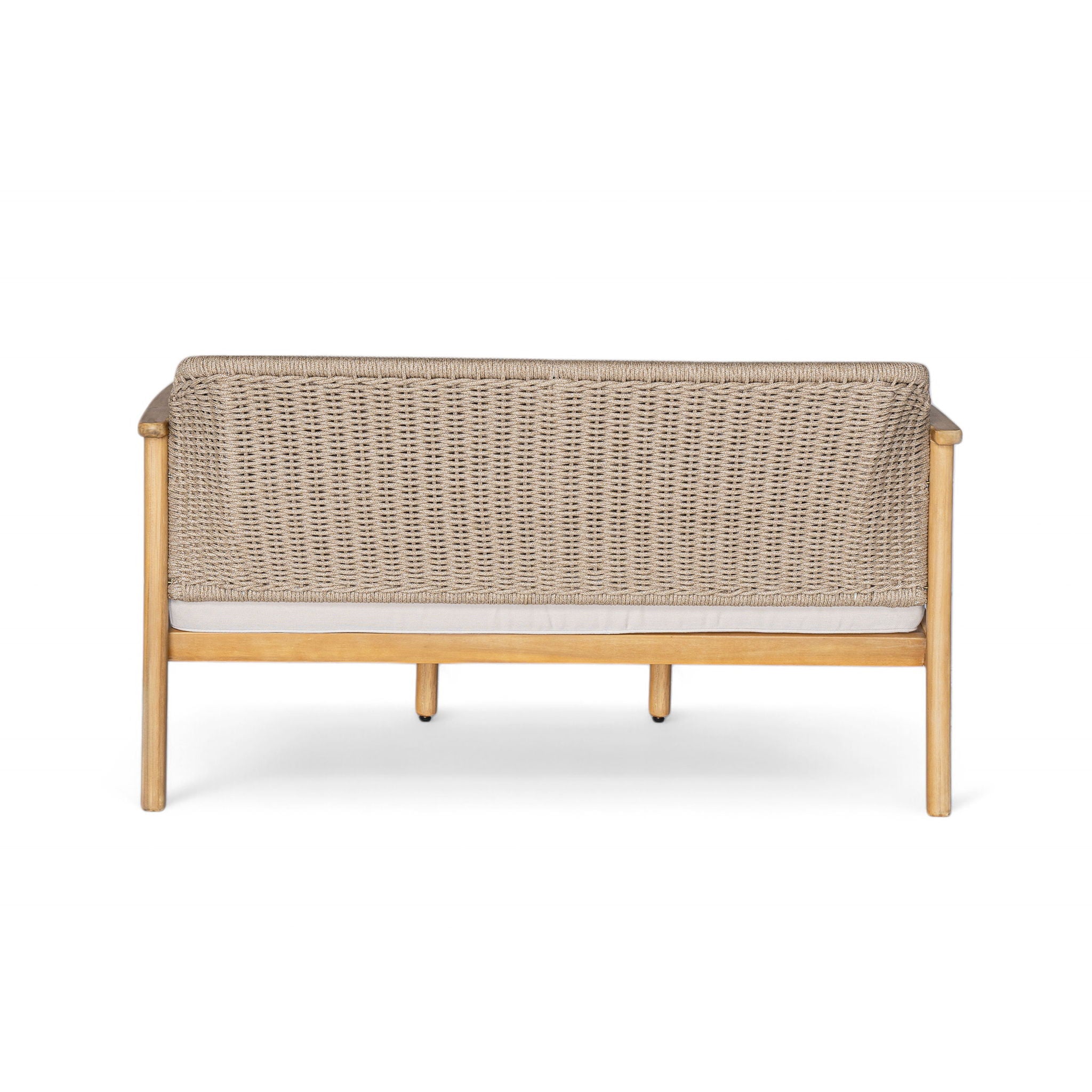 2 Piece Outdoor Acacia Wood Conversation Set, Woven Rope Backrest Patio Seating Group, Woven Rope With Coffee Table For Porch - Light Teak / Beige