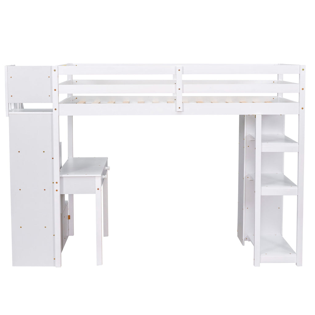 Loft Bed With Storage Drawers, Desk And Stairs With Shelves