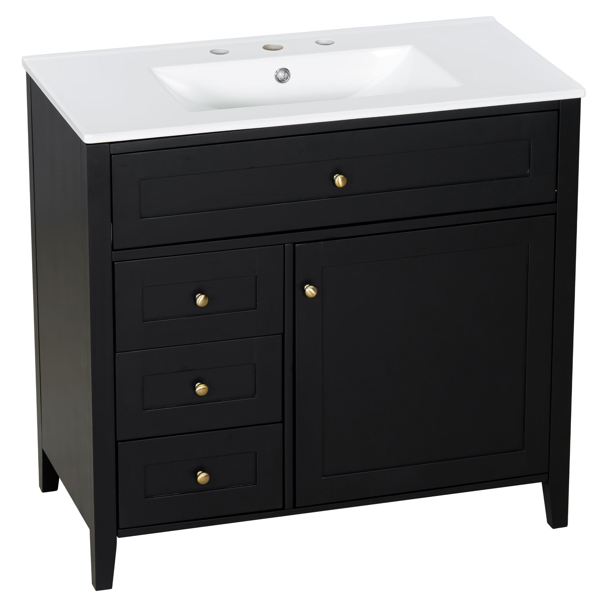 Bathroom Vanity With Sink, 3 Drawers & Cabinet With Adjustable Shelves