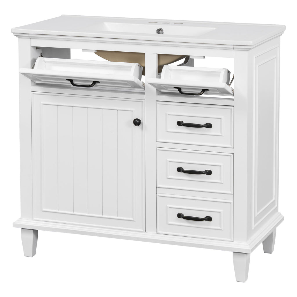 Modern Bathroom Vanity With Sink Top, Flip Drawers, Adjustable Shelf