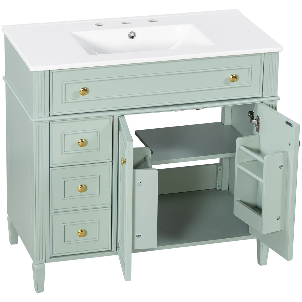Bathroom Vanity With Sink, 3 Drawers & 2 Doors