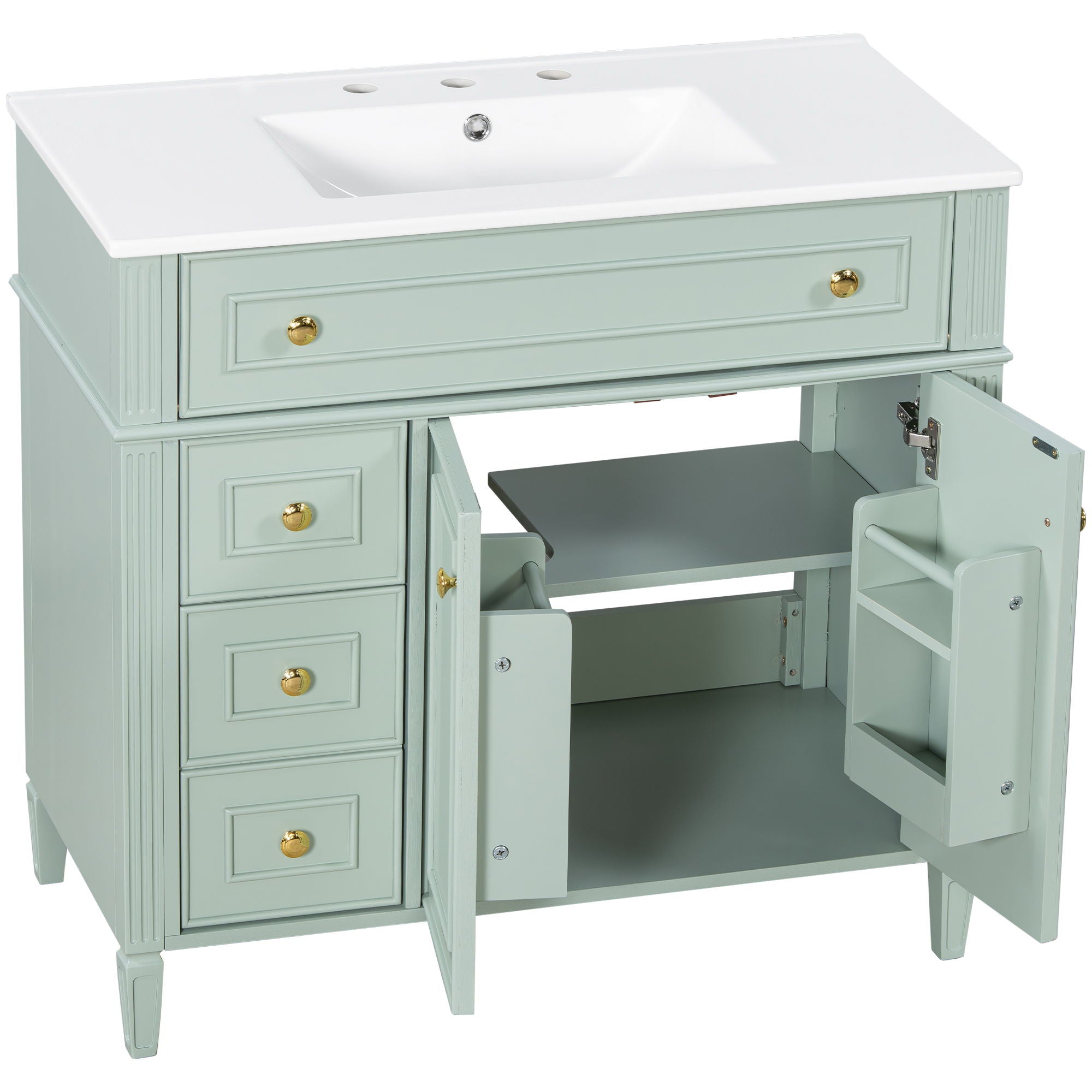 Bathroom Vanity With Sink, 3 Drawers & 2 Doors
