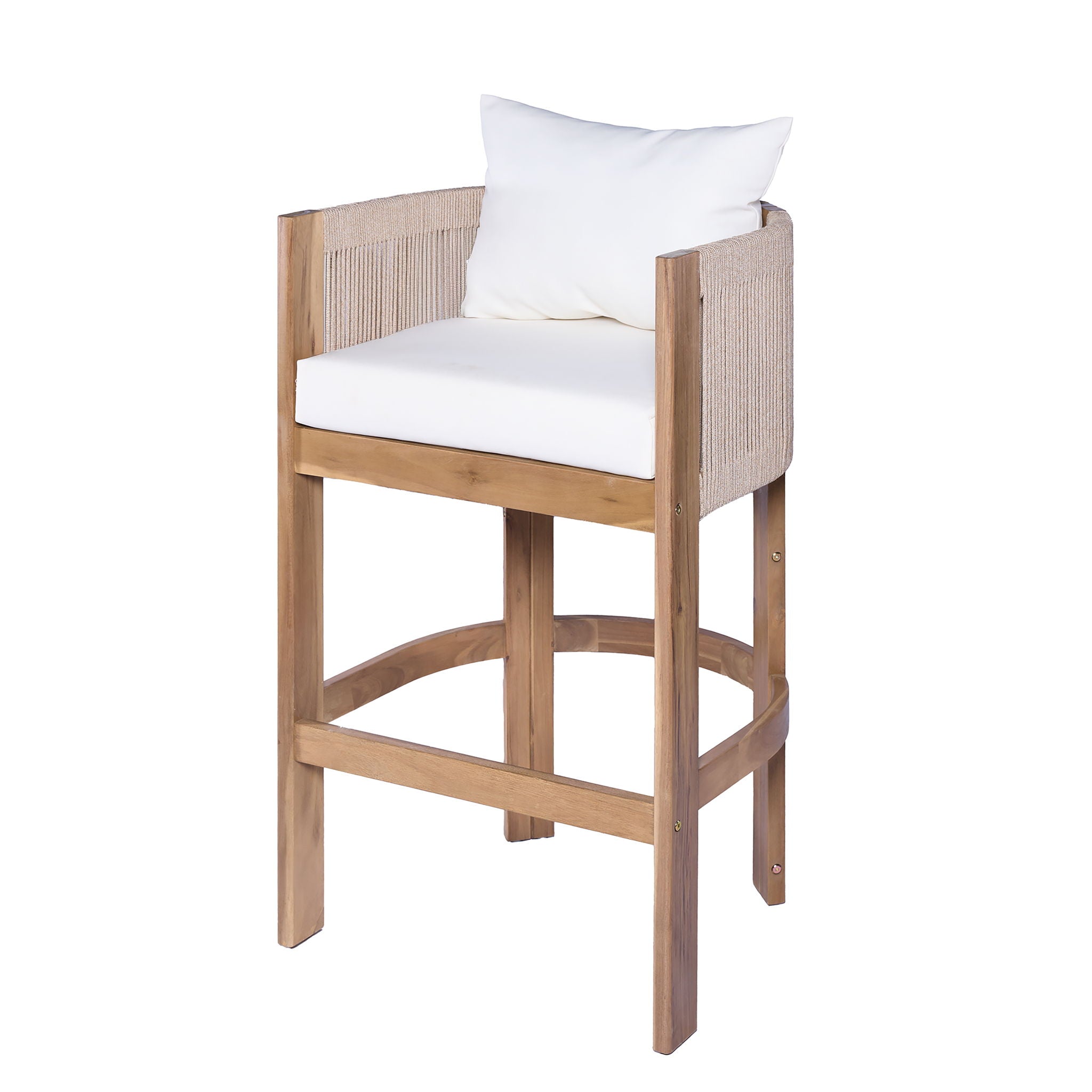 Modern Matera Barstool (Set of 2) With Wraparound Back And Rope - Teak / Beige