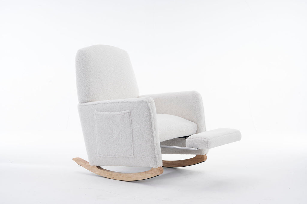 Teddy Fabric Nursery Rocking Chair With Adjustable Footrest - Ivory