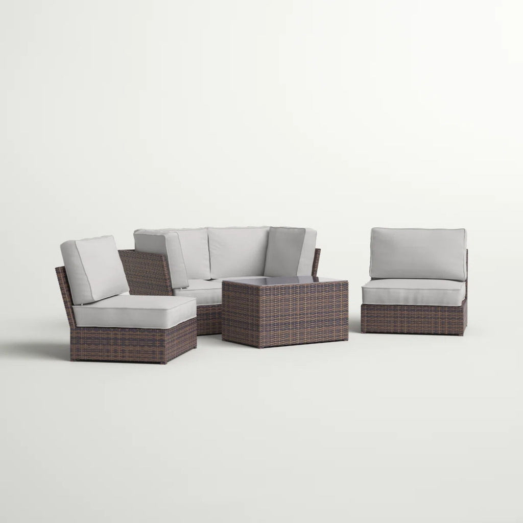 Outdoor Sofa Set With Cushions Seats 4 Weather Resistant Resin - Espresso