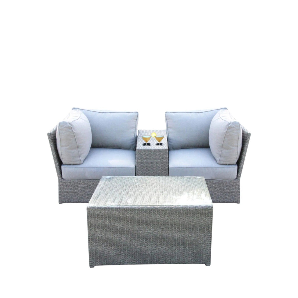 2 Person Wicker Seating Set With Cushions And Glass Top Table - Gray Mix
