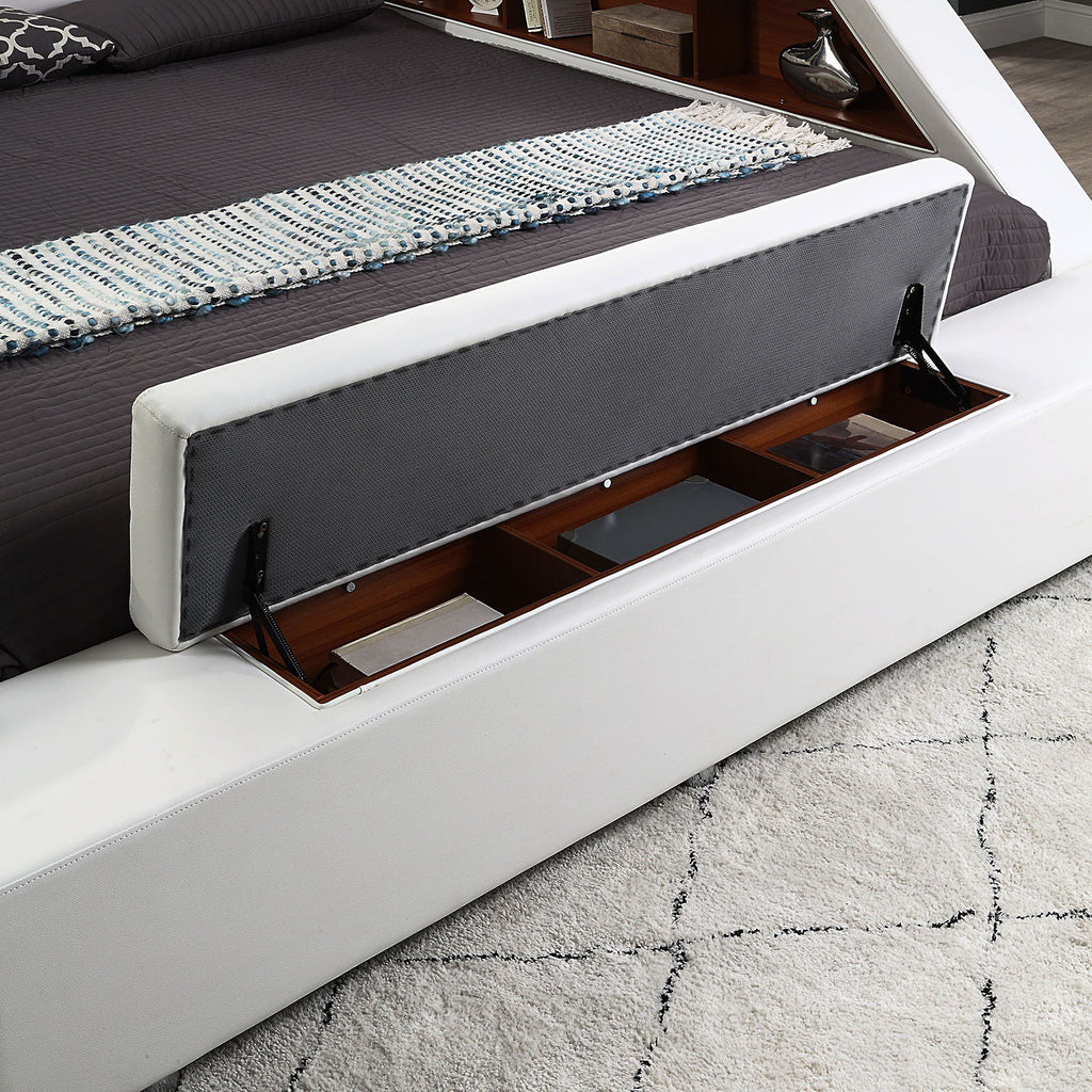 Multifunctional Upholstered Storage Bed Frame, Massage Chaise Lounge On Left