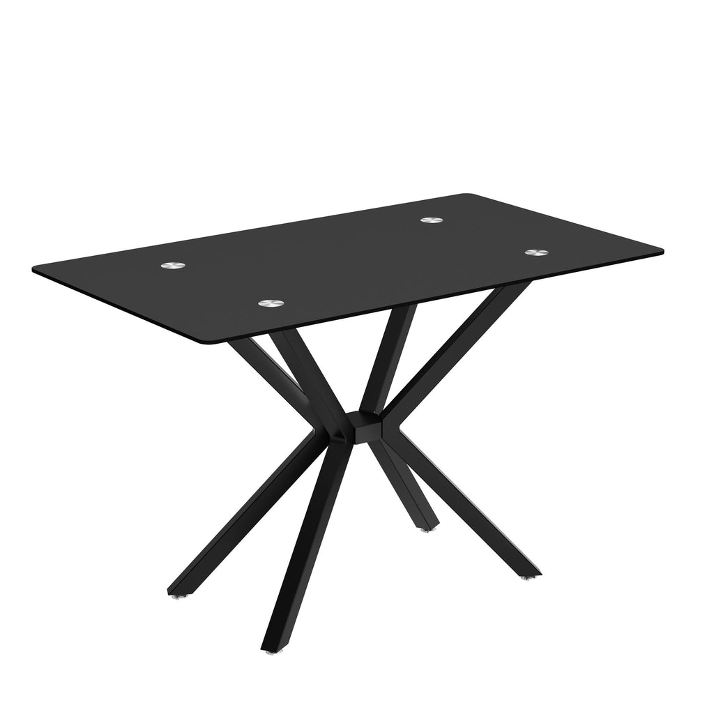 Rectangular Black Tempered Glass Dining Table, Stylish Design & Chrome Plated Metal Legs, Dining Table For Dining Room - Black