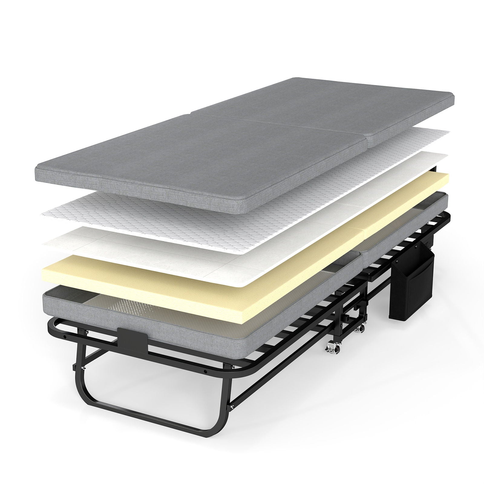 Twin Folding Bed With Headboard & USB Charging Station - Gray