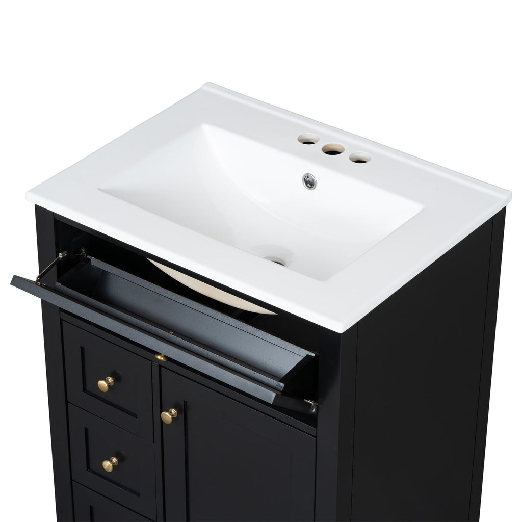 Bathroom Vanity With Sink, 3 Drawers & Cabinet With Adjustable Shelves