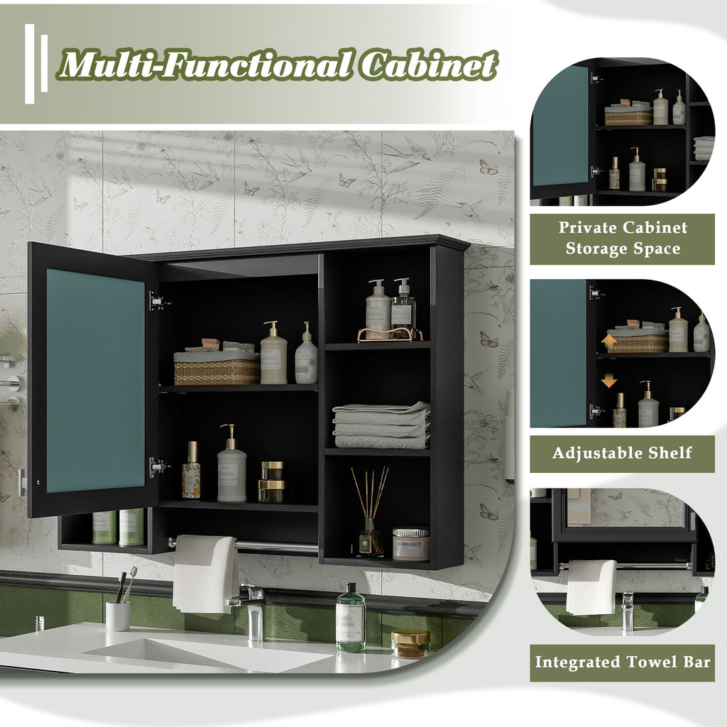 3 In 1 Modern Bathroom Mirror Cabinet With Adjustable Shelf, Soft Close Door, High Definition Mirror & Towel Bar
