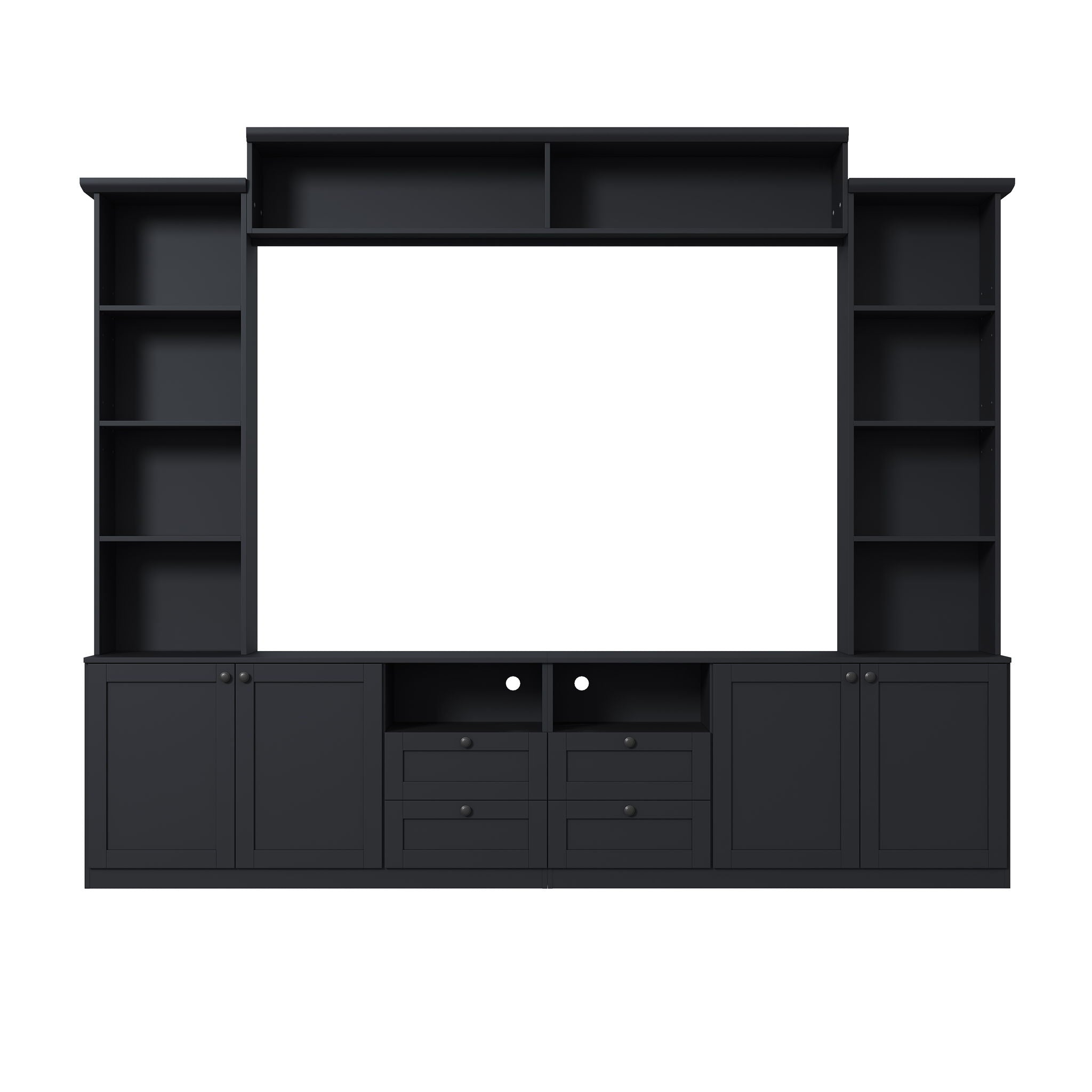 Farmhouse Elegant Entertainment Center Wall Unit With 4 Drawers
