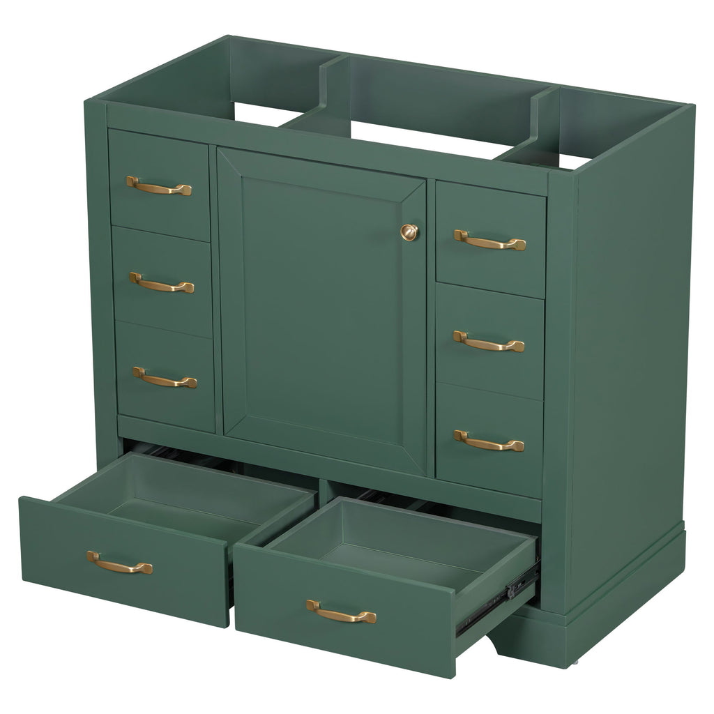 Modern Bathroom Vanity Base Only, 6 Drawer Storage With Adjustable Shelf
