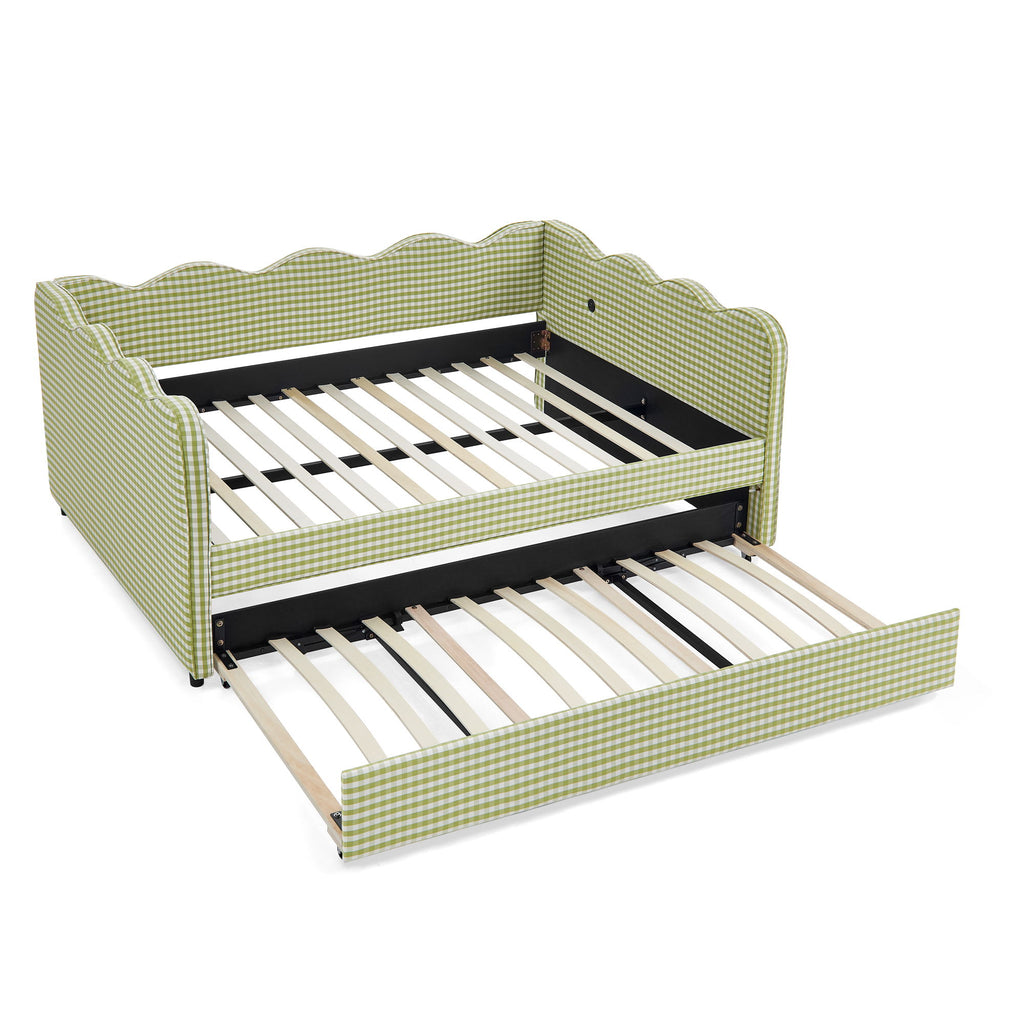 Gingham Daybed & USB Charging Port, Wave-Shaped Design