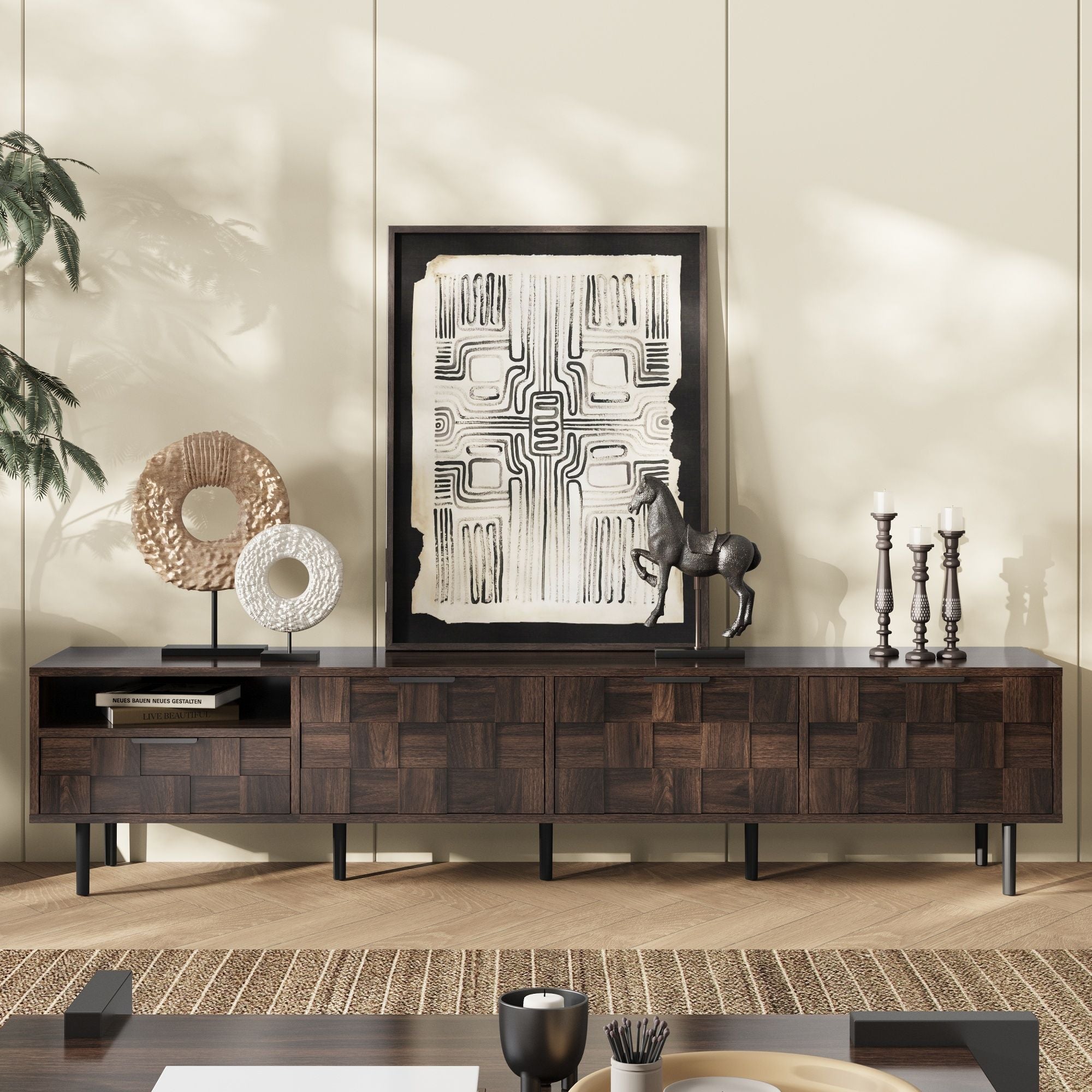 78" TV Stand With Storage Cabinets For Living Room - Walnut