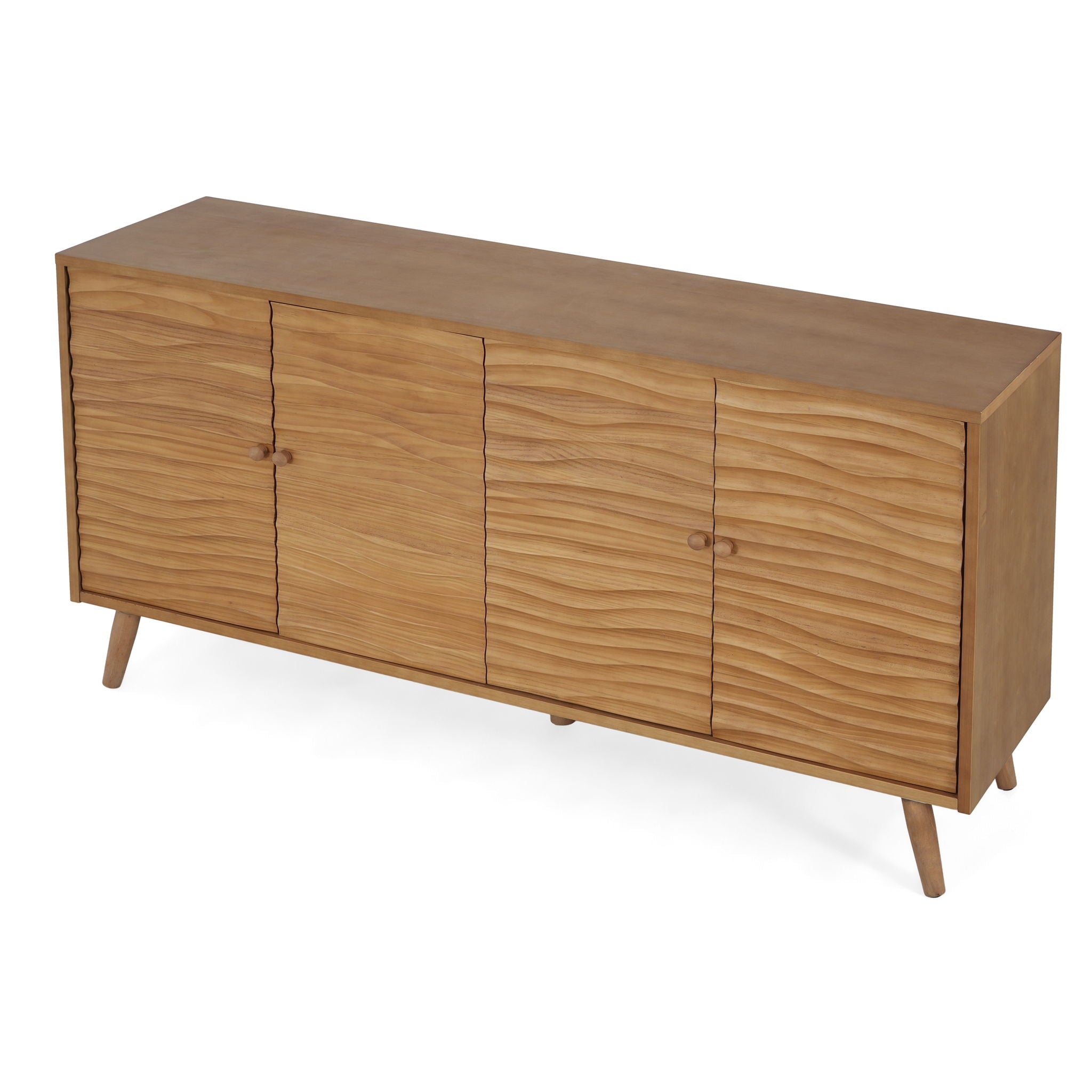 4 Door Sideboard, Wavy Pattern Doors, Adjustable Shelves - Natural