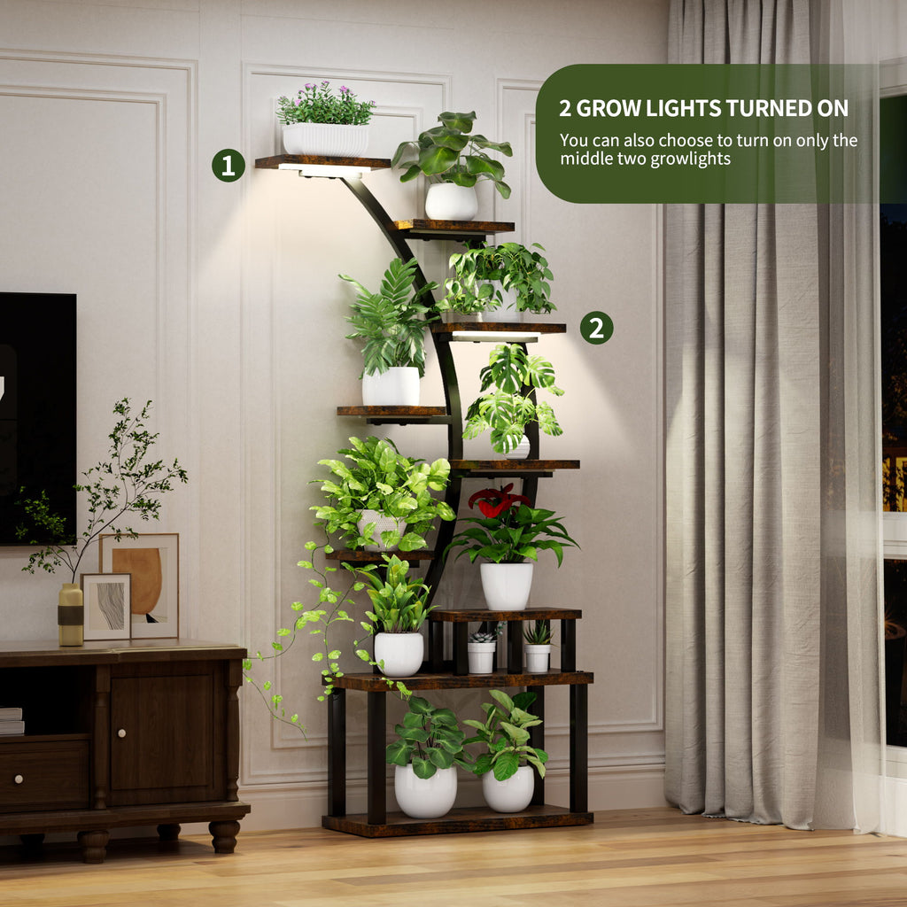 9 Tiered Indoor Plant Stand With 5 Adjustable Grow Lights
