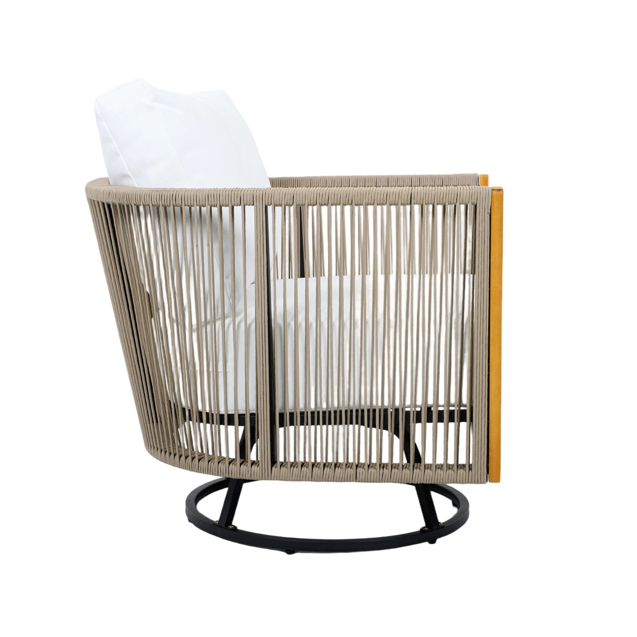 2 Swivel Chairs With Slat Top X Stretcher Side Table - Acacia Wood / Beige