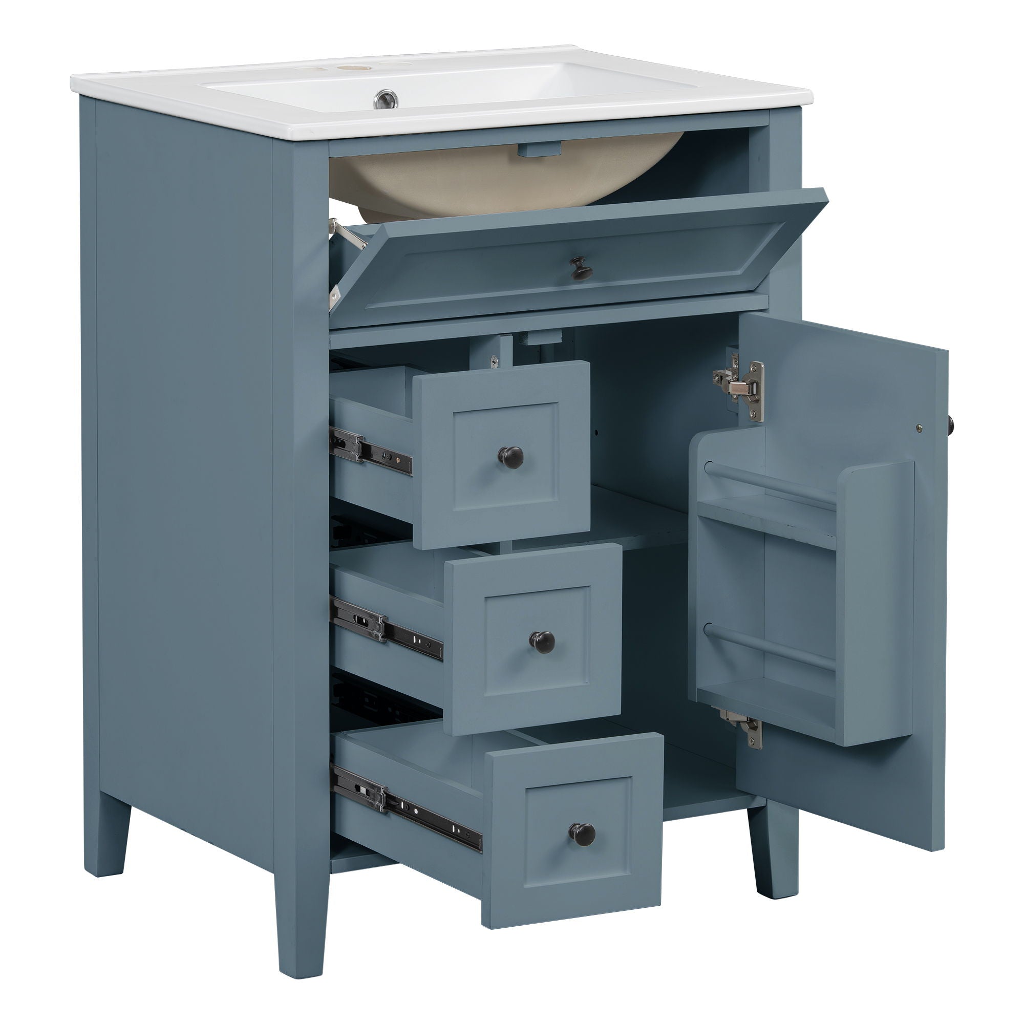 Bathroom Vanity With Sink, 3 Drawers & Cabinet With Adjustable Shelves