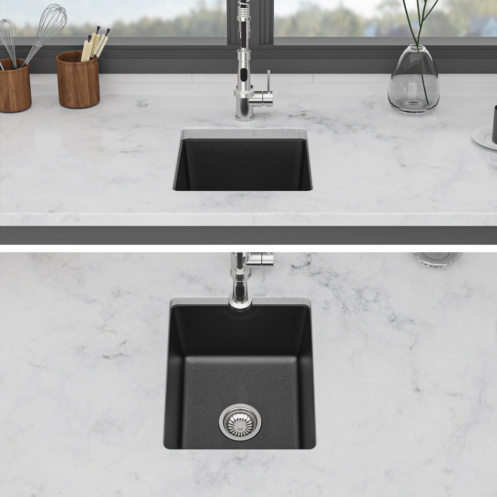 Quartz Composite Undermount Single Bowl Kitchen Sink