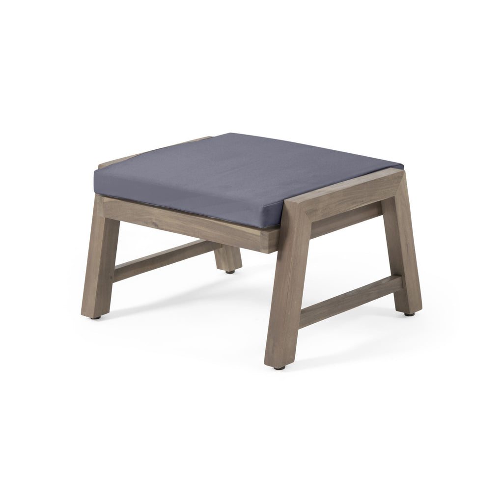 Acacia Wood Outdoor Ottomans With Cushion, (Set of 2)