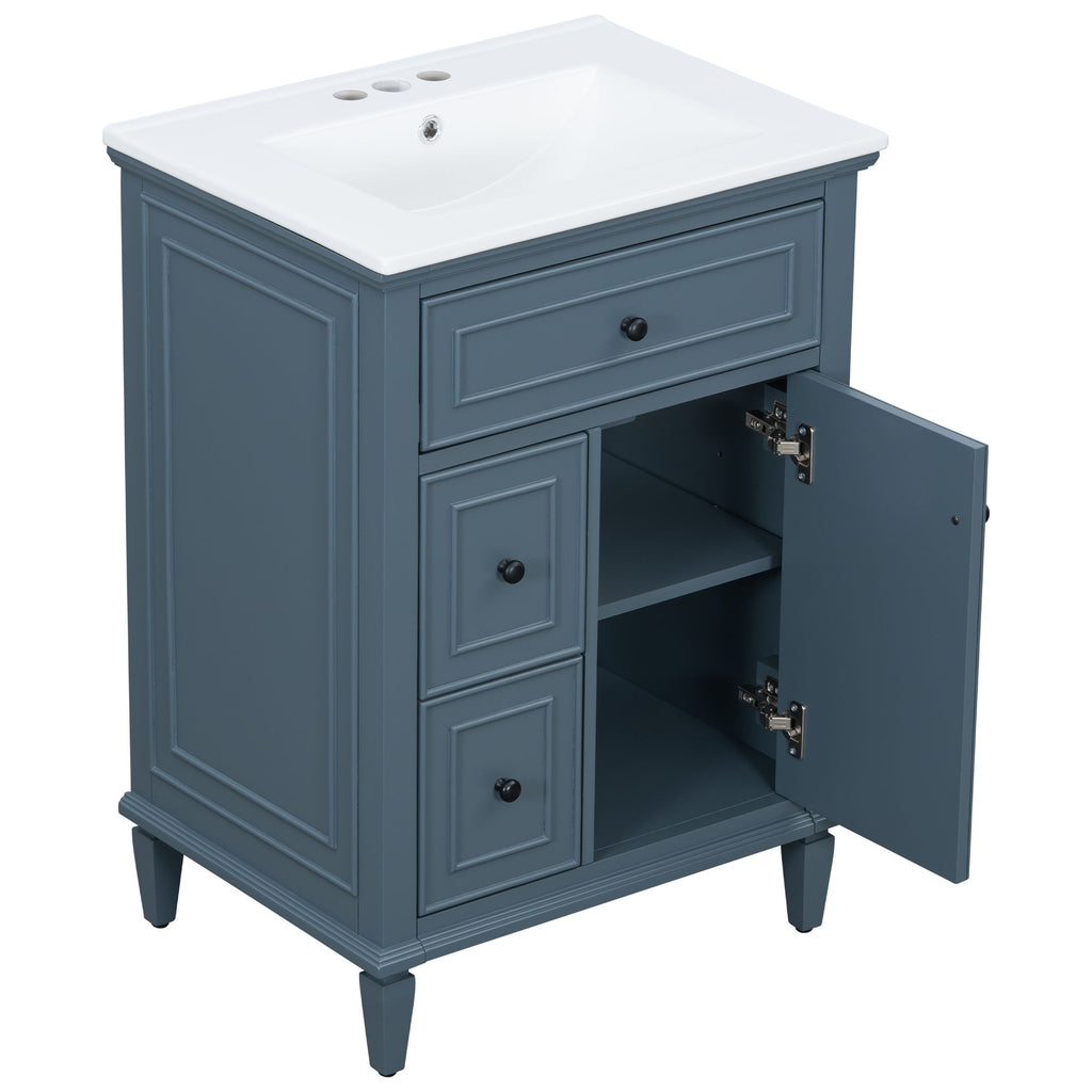 Modern Bathroom Vanity With Sink, Adjustable Shelf, 1 Flip Drawer & 2 Drawers