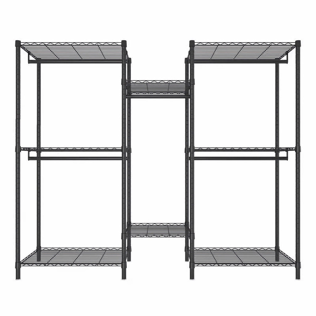 Heavy Duty Garment Rack With 8 Adjustable Wire Shelves And 5 Clothes Rails, Freestanding Closet Organizer Metal - Black