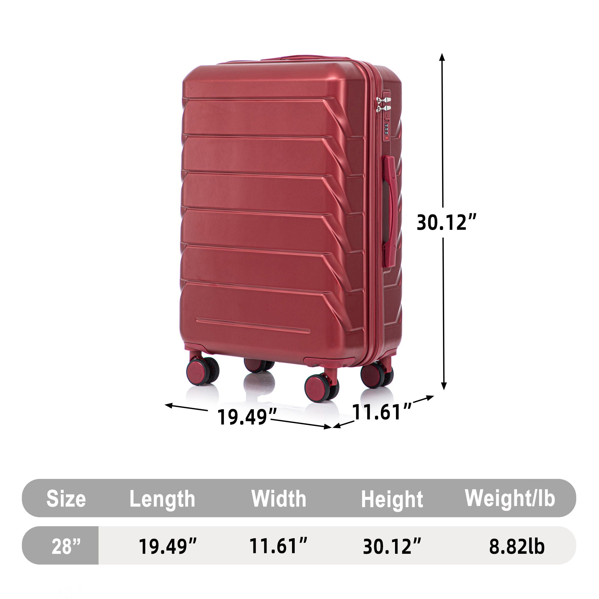 Hard Shell Luggage With Scratch Resistant Surface, 4 Wheels, Combination Lock & Side Hooks