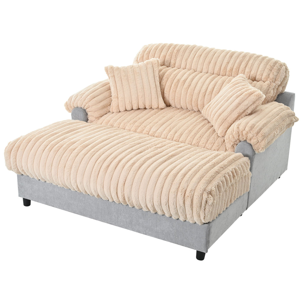 Chaise Lounge Cloud Sofa With 2 Throw Pillows - Champagne