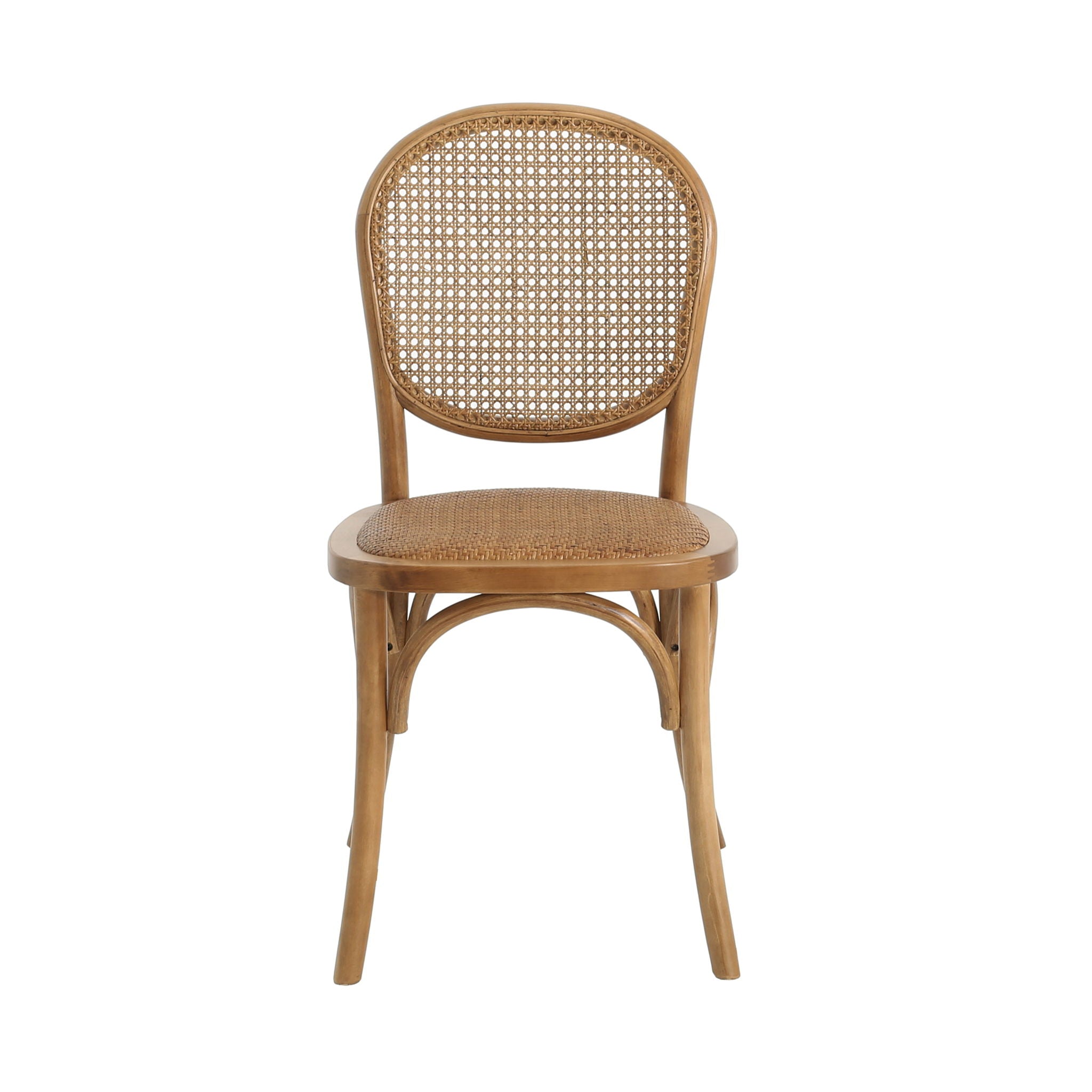 Oval Dining Table Set With 4 Birch Rattan Chairs - Brown / Light Brown