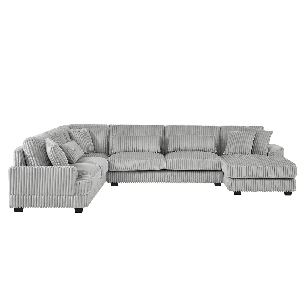 U - Shaped Sectional Sofa With Chaise Lounge, Oversized Living Room Sofa - Gray