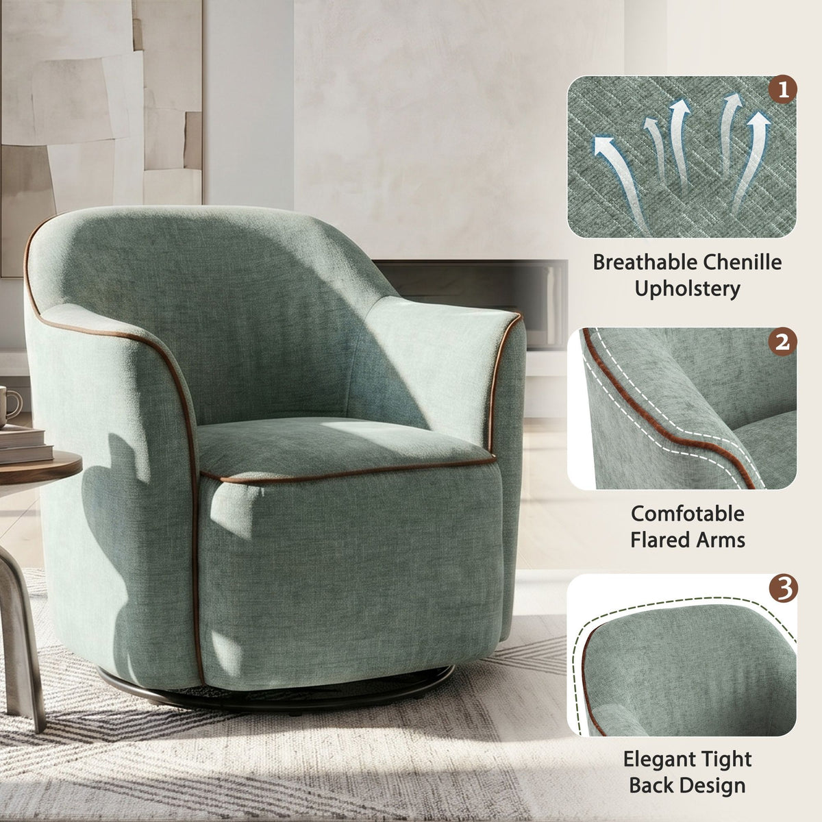 360° Swivel Accent Chair With Flared Arms