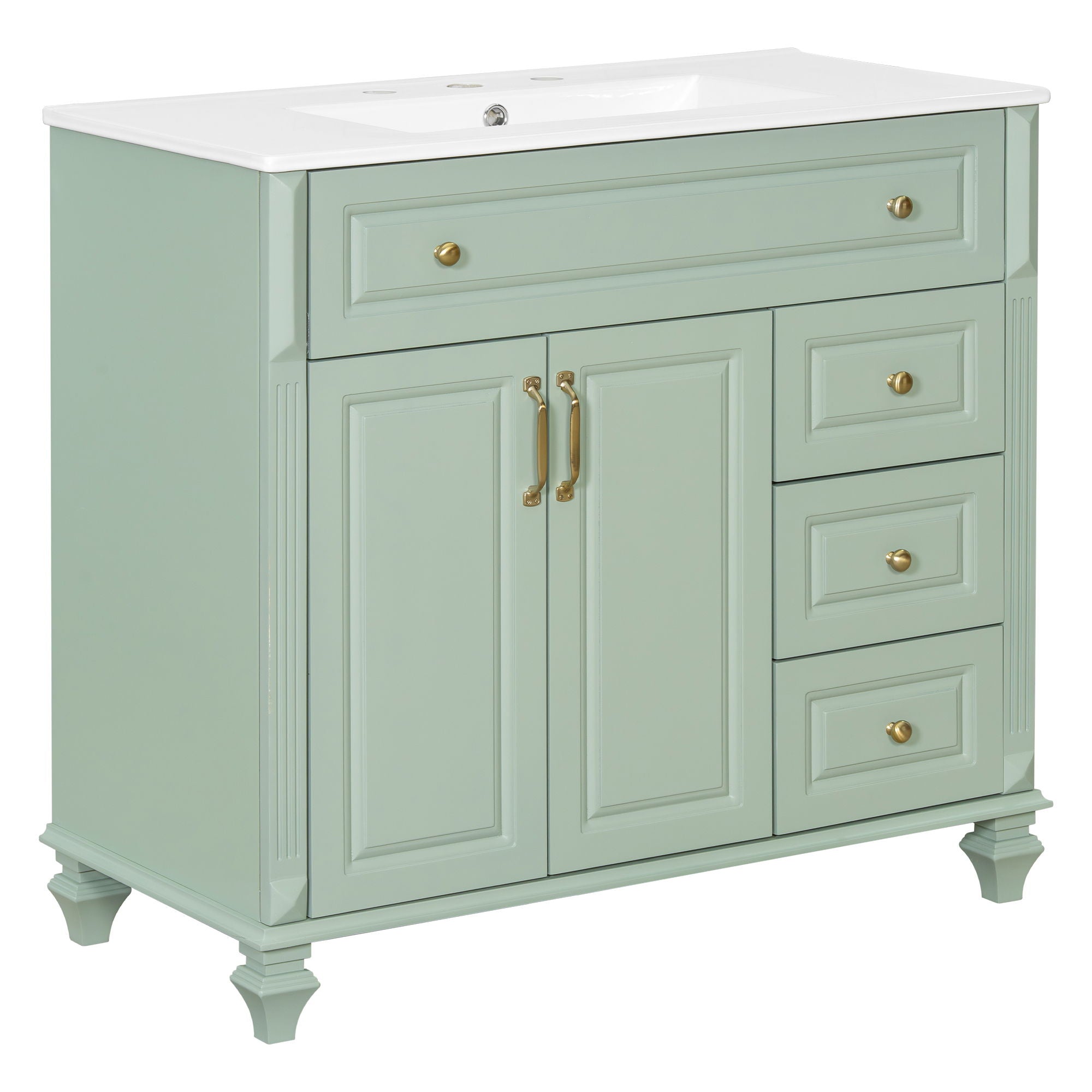 Modern Bathroom Vanity With Sink, 3 Drawers & 2 Doors