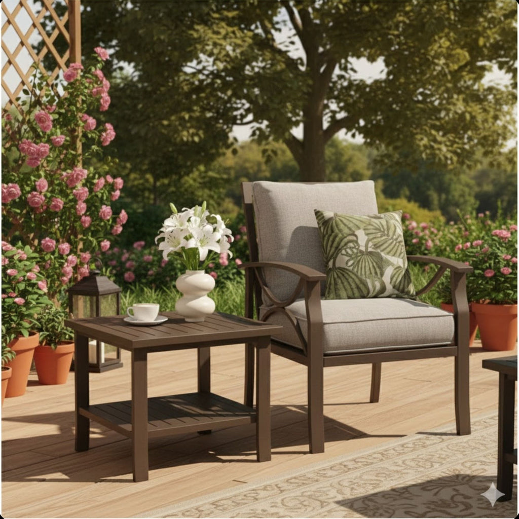 Square 2 Tier All-Weather Outdoor Side Table With Slatted Top