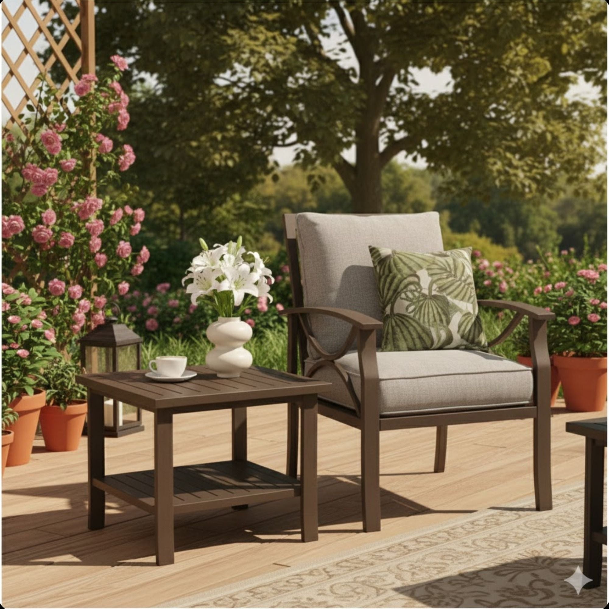Square 2 Tier All-Weather Outdoor Side Table With Slatted Top