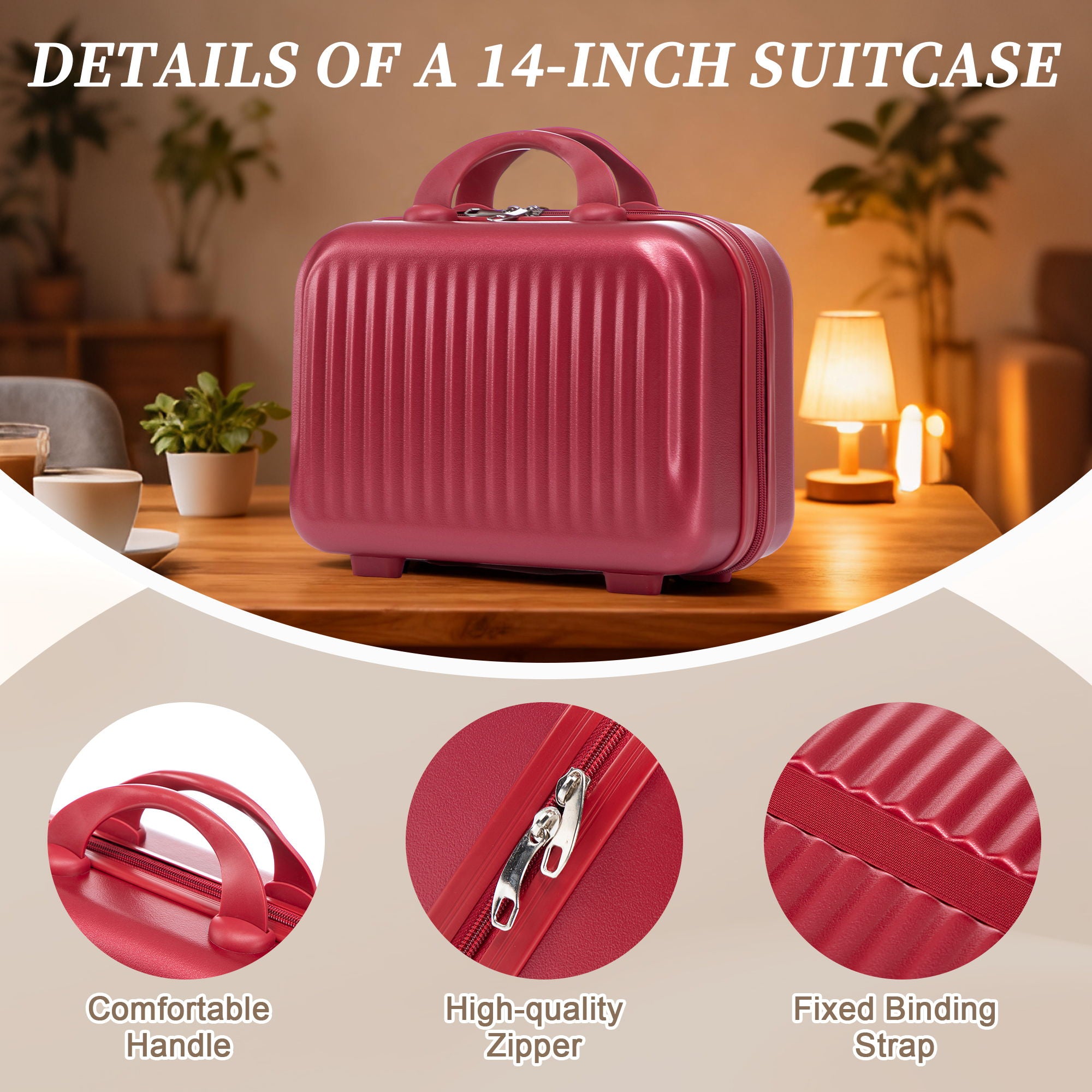 Luggage Set With Cosmetic Case, Combination Lock, Front Opening Design
