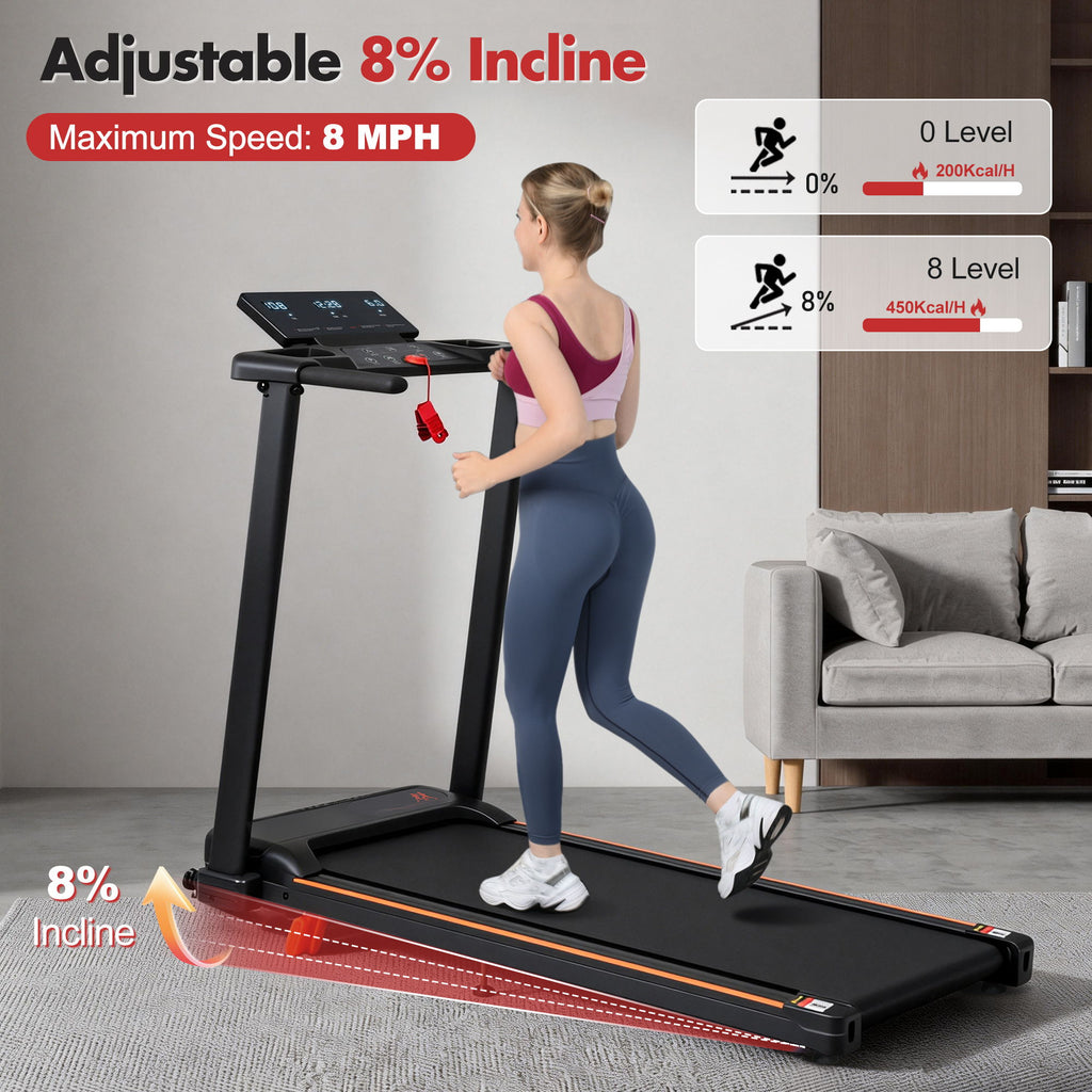 Treadmill With 8% Incline, Portable Treadmills For Home - Black
