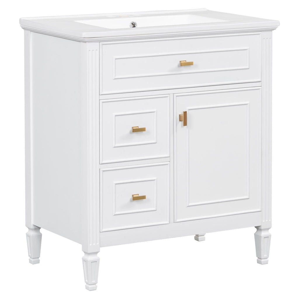 Modern Bathroom Vanity With Sink, 1 Flip Drawer And 2 Drawers, Adjustable Shelf