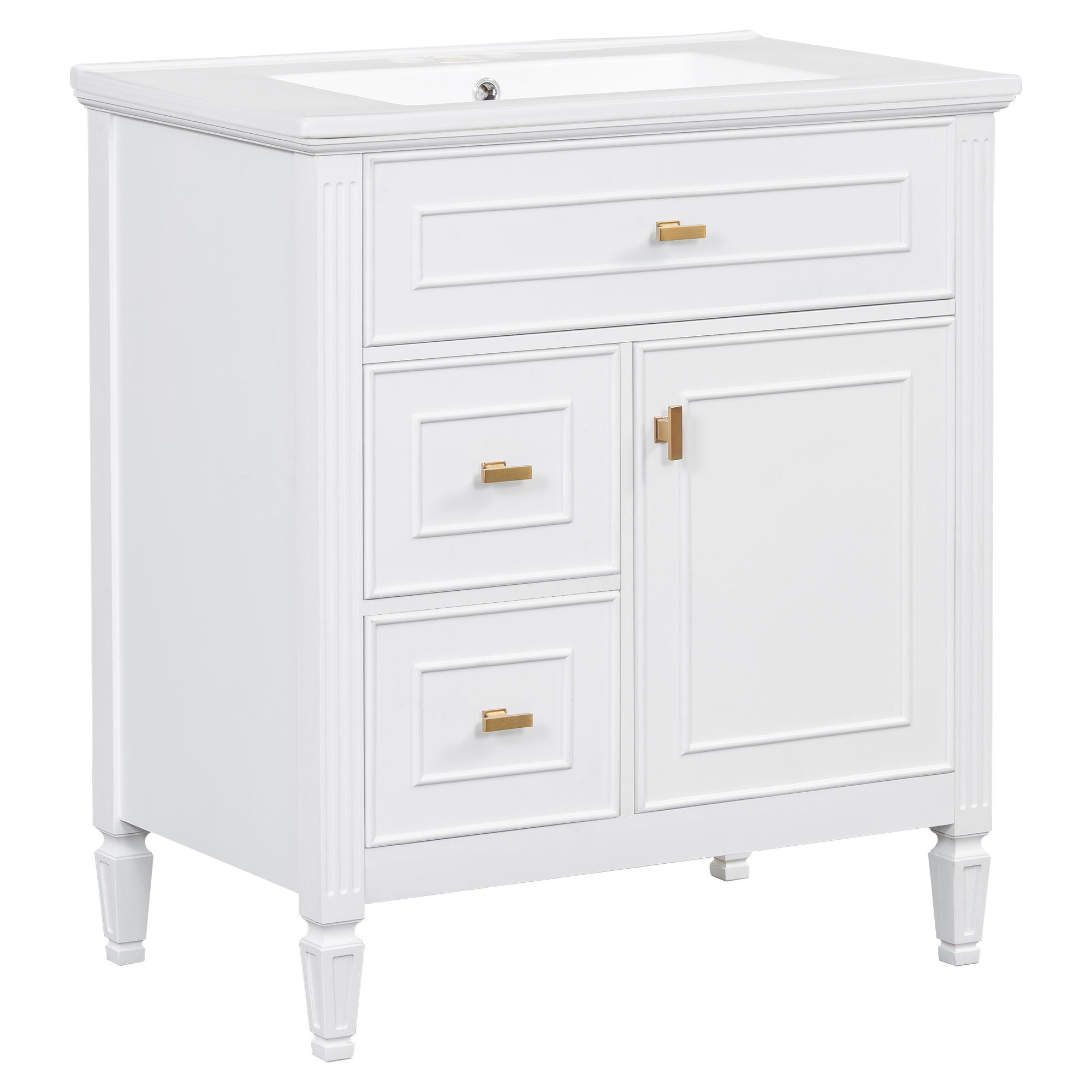 Modern Bathroom Vanity With Sink, 1 Flip Drawer And 2 Drawers, Adjustable Shelf