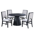5 Piece Round Dining Set With Upholstered Chairs - Black / White