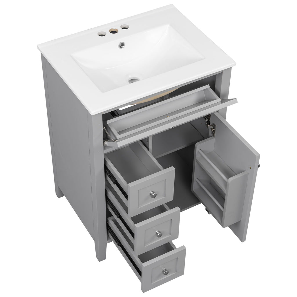 Bathroom Vanity With Sink, 3 Drawers & Cabinet With Adjustable Shelves