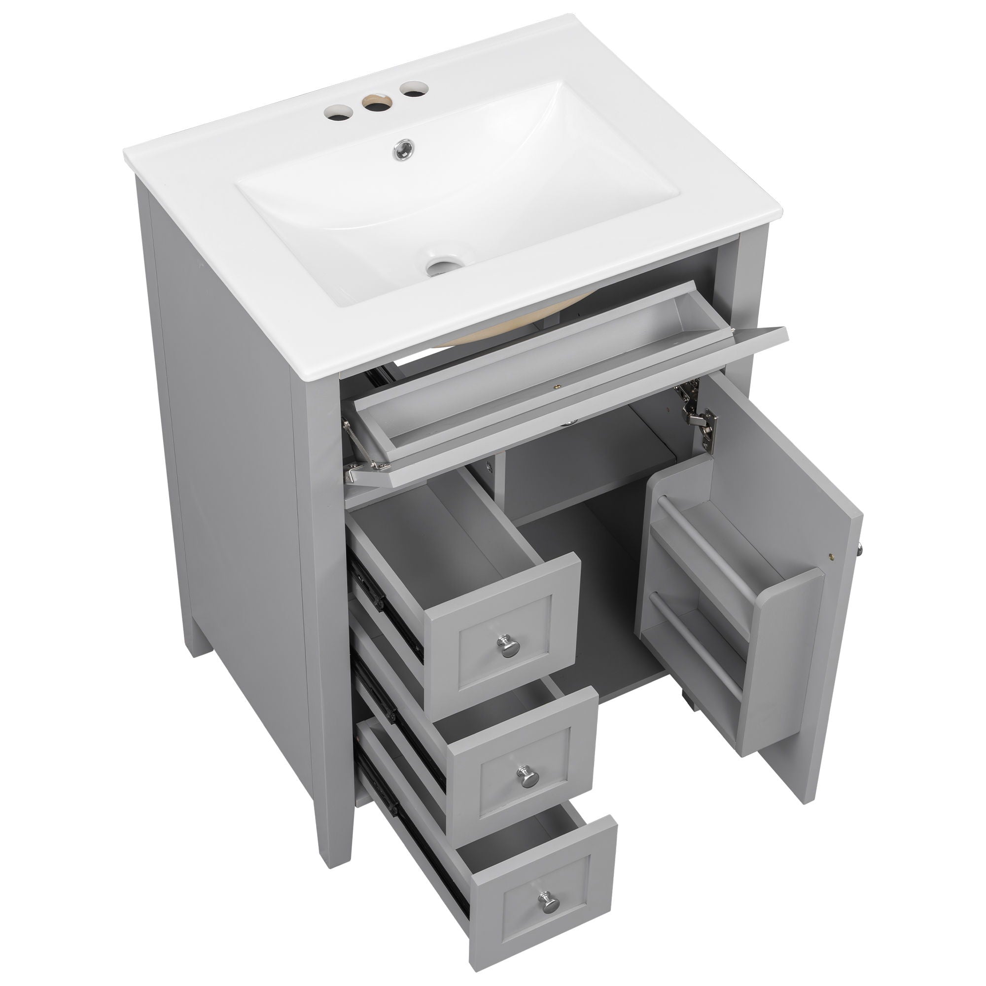 Bathroom Vanity With Sink, 3 Drawers & Cabinet With Adjustable Shelves