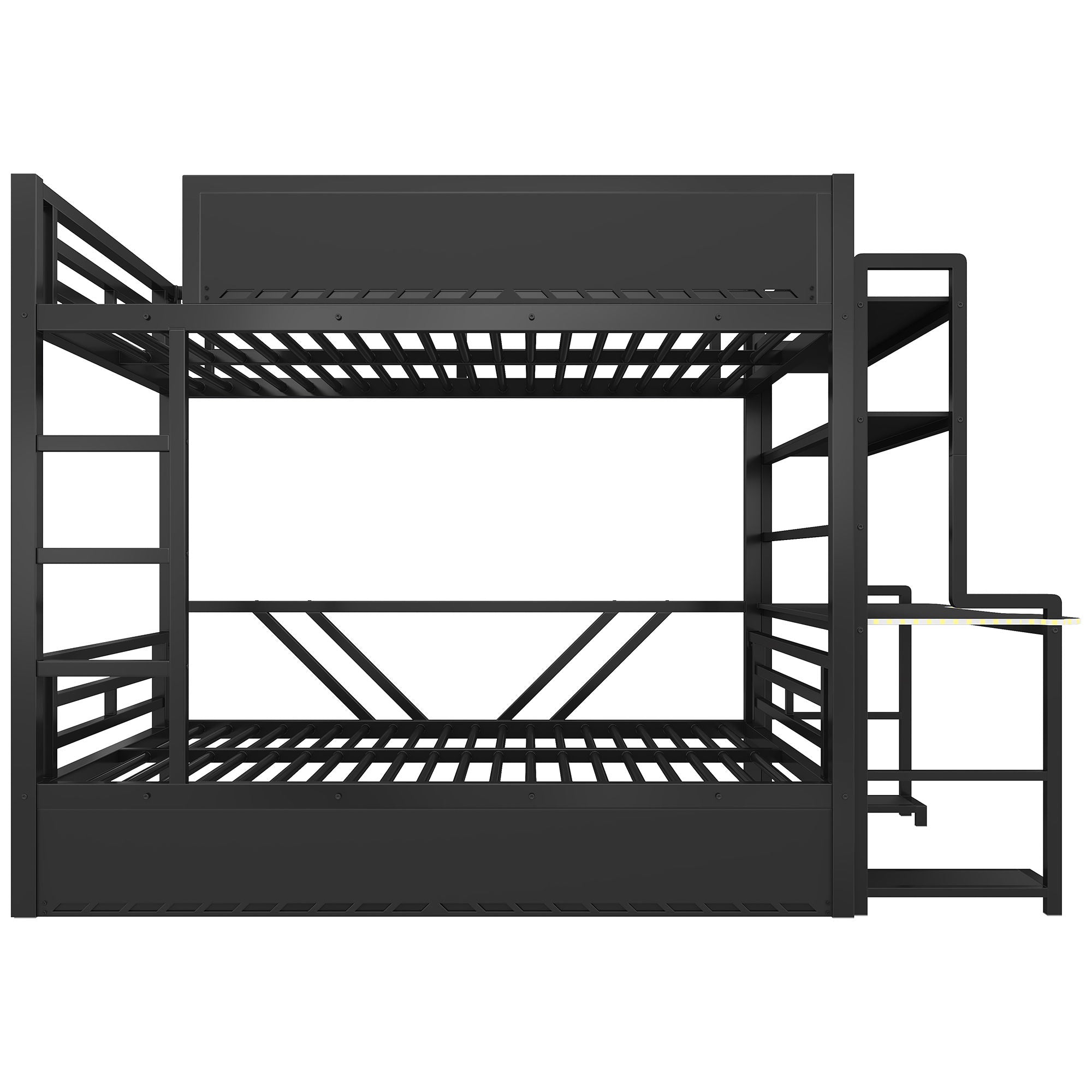 Full Gaming Bunk Bed With Desk, Two Storage Shelves And LED Light - Black
