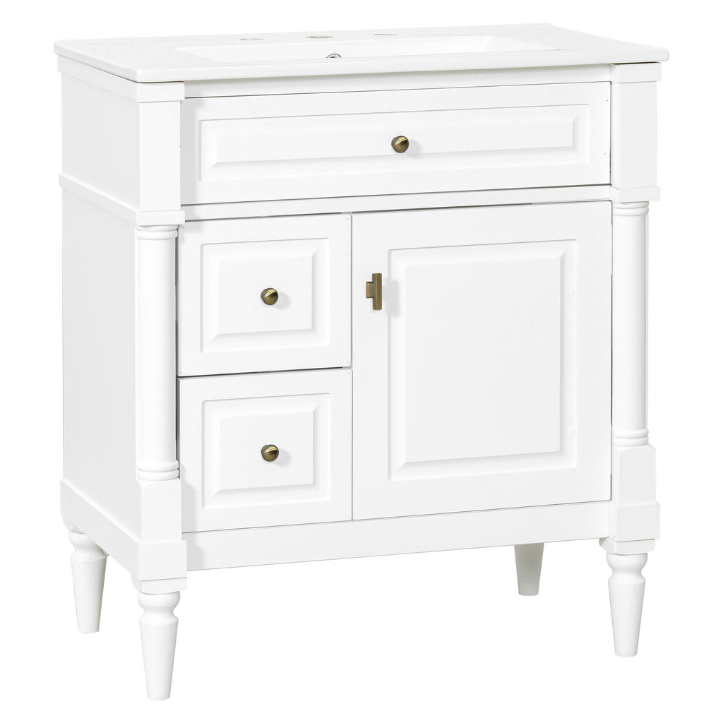 Modern Bathroom Vanity With Sink, Freestanding Cabinet With Flip Drawer & Adjustable Shelf