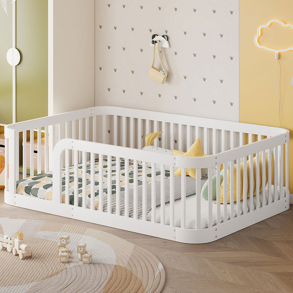 Wood Floor Bed Frame With Fence